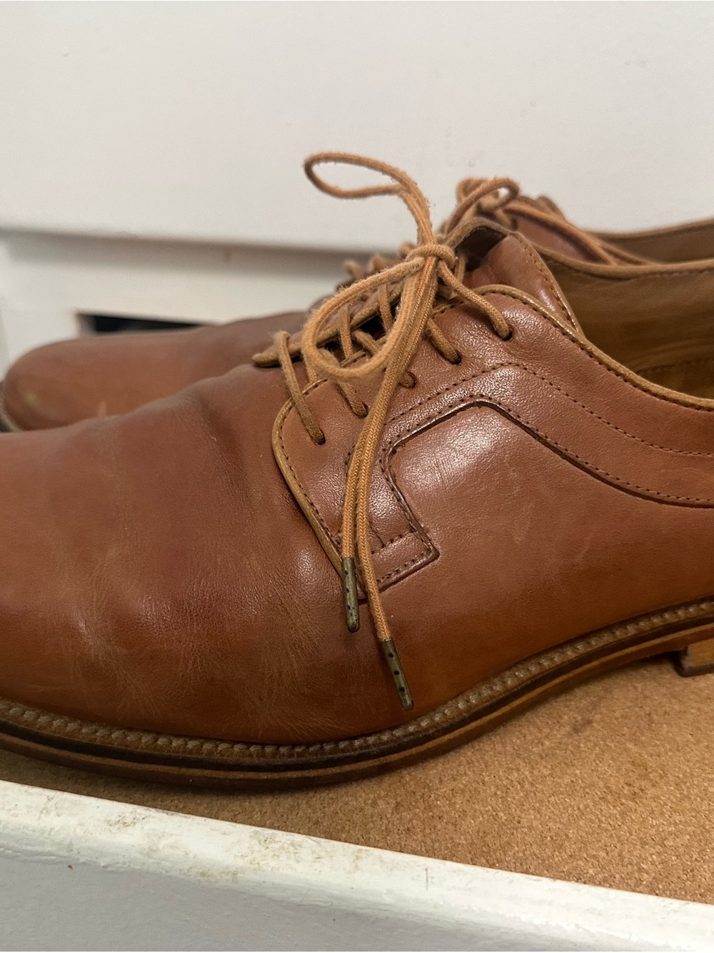 J Shoes Men's Classic Tan Leather Oxford Lace-Up Shoes Sz. 12